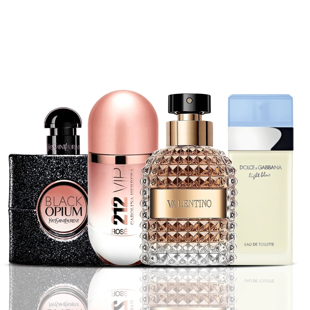 Set di 4 profumi | Black Opium + 212 VIP Rosé + Valentino + Dolce & Gabbana Light Blue 100 ml