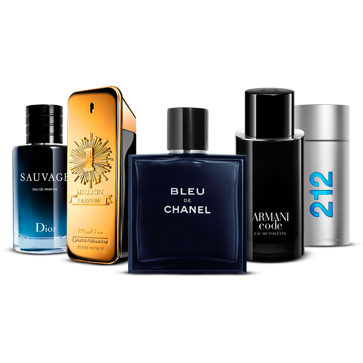 Zestaw 5 perfum męskich – Sauvage, 1 Million, Bleu de Chanel, Armani Code i 212 Men [po 100 ml każdy]