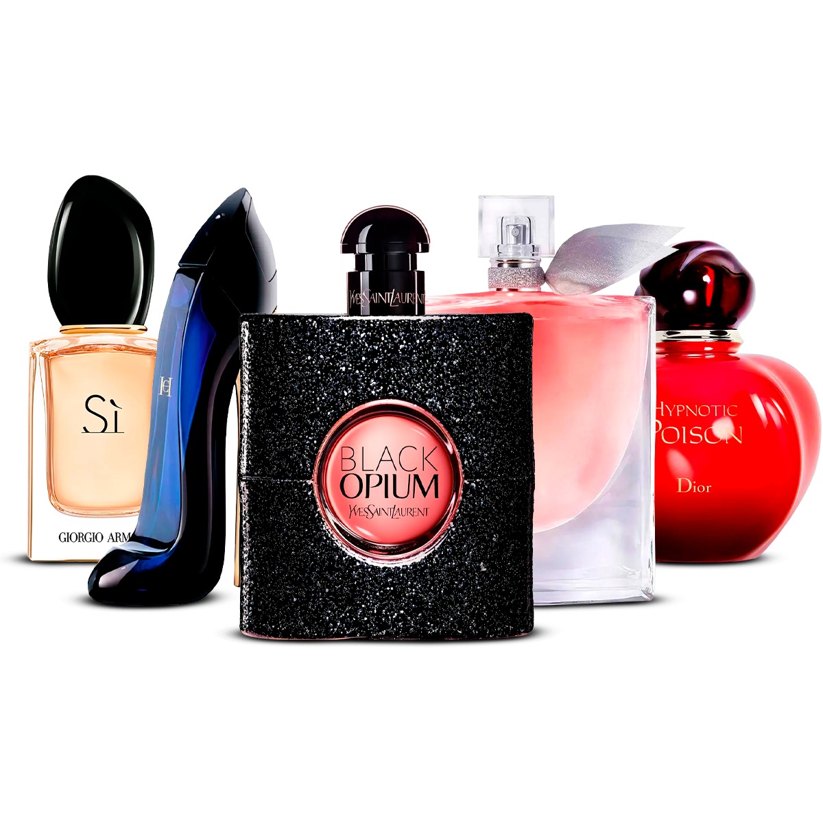 Zestaw 5 perfum damskich – Sì, Good Girl, Black Opium, La Vie Est Belle i Hypnotic Poison [po 100 ml każdy]