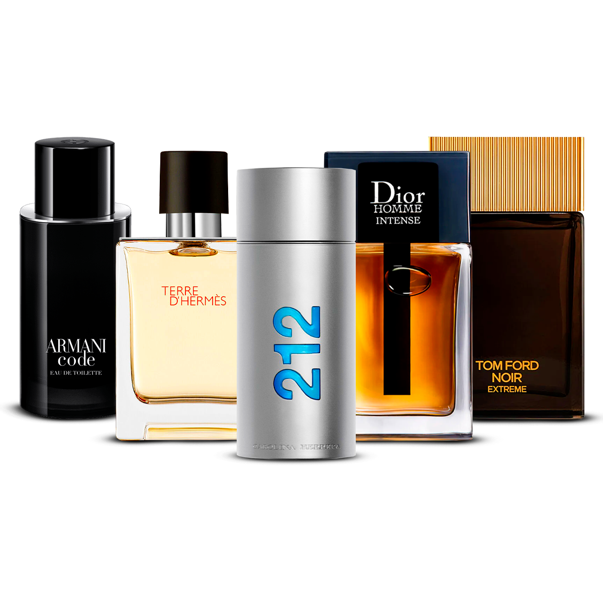 Zestaw 5 perfum męskich – Armani Code, Terre d'Hermès, 212 Men, Dior Homme Intense i Tom Ford Noir Extrême [po 100 ml każdy]