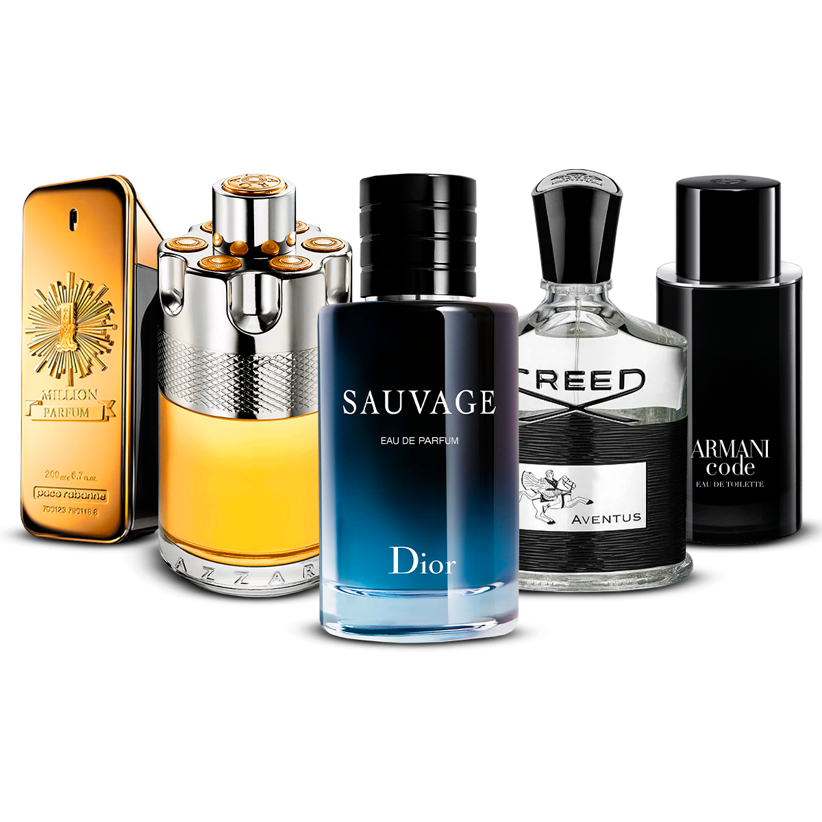Zestaw 5 perfum męskich – 1 Million, Azzaro Wanted, Sauvage, Creed Aventus i Armani Code [po 100 ml każdy]