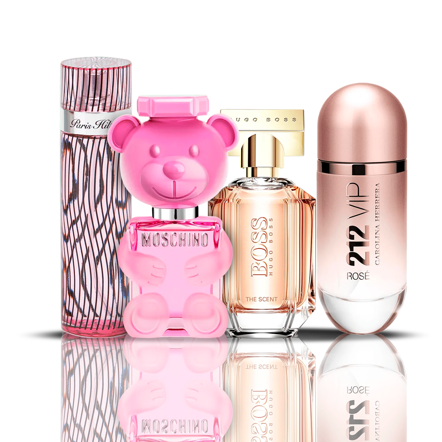 Set di 4 profumi | 212 VIP Rosé + Moschino Bubble Gum + Hugo Boss The Scent + Paris Hilton 100 ml